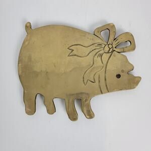 Vintage Omnibus Brass Trivet Piggy with Bow Shaped Footed Brass Made in Taiwan‎